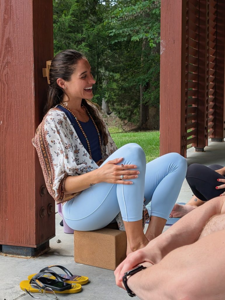 Maggie Pintos teaching yoga in Wendell, North Carolina.